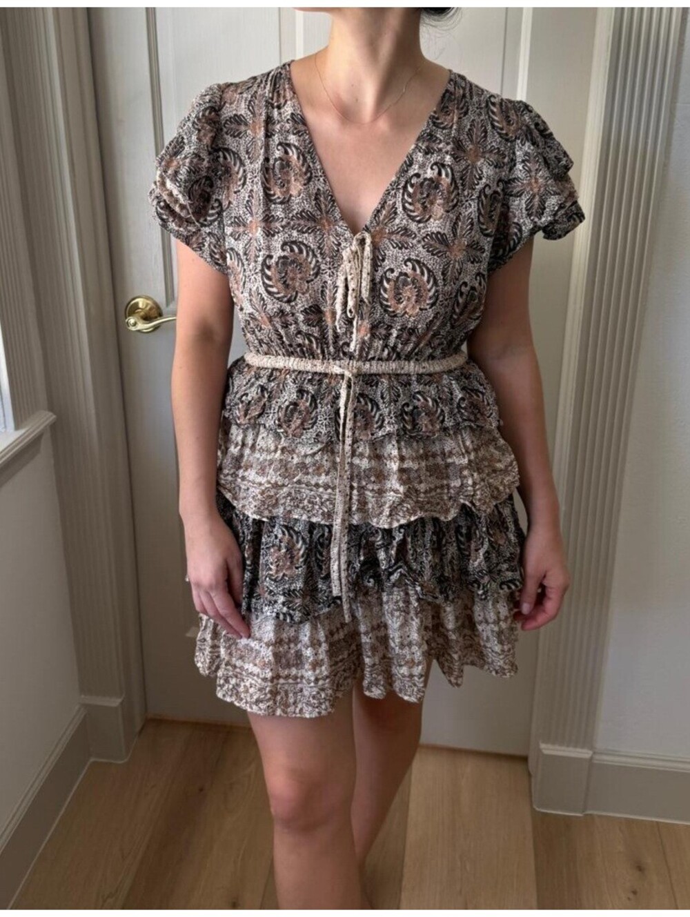 Ulla Johnson brown printed ruffle dress size S